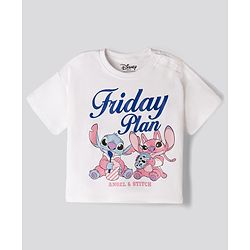 Bonfino Disney Interlock Knit Half Sleeves T-Shirt & Shorts Night Suit with Stitch Graphic - White