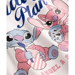 Bonfino Disney Interlock Knit Half Sleeves T-Shirt & Shorts Night Suit with Stitch Graphic - White