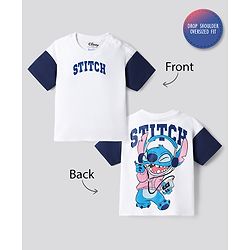 Bonfino Disney Cotton Knit Half Sleeves Stitch Front & Back Printed Drop Shoulder Oversized T-Shirt - Multicolour