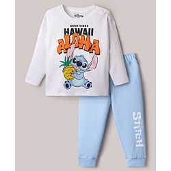 Bonfino Disney 100% Cotton Knit Full Sleeves T-Shirt & Pyjama Night Suit With Stitch Graphic - Multicolor