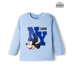 Bonfino Disney Cotton Knit T-Shirt Full Sleeve Round Neck Mickey Mouse Graphic Sky Blue 9-12 Months