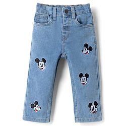 Bonfino Disney Full Length Denim Jeans With Mickey Mouse Embroidery - Blue