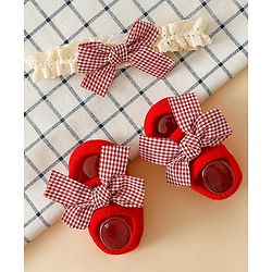 Bonfino Retro Ribbon Socks & Hairband Combo Set - Red