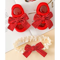 Bonfino Hair Accessories With Little Bow Charm Baby Booties Combo Set - Red