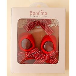 Bonfino Hair Accessories With Little Bow Charm Baby Booties Combo Set - Red
