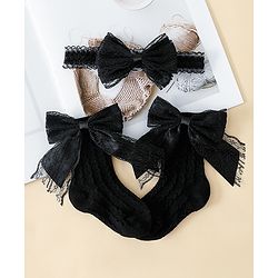 Bonfino Hair Accessories With Princess Bow Lace Socks & Headband Set - Black