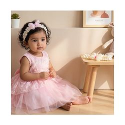 Bonfino Free Size Baby Headbands Bow Applique - White & Pink