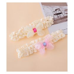 Bonfino Free Size Baby Headbands Bow Applique - White & Pink