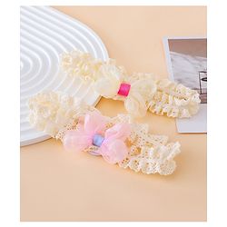 Bonfino Free Size Baby Headbands Bow Applique - White & Pink