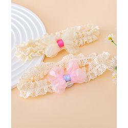 Bonfino Free Size Baby Headbands Bow Applique - White & Pink