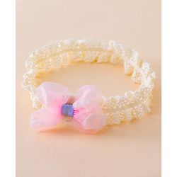 Bonfino Free Size Baby Headbands Bow Applique - White & Pink