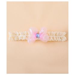 Bonfino Free Size Baby Headbands Bow Applique - White & Pink