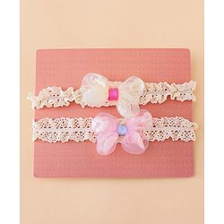 Bonfino Free Size Baby Headbands Bow Applique - White & Pink