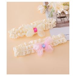 Bonfino Free Size Baby Headbands Bow Applique - White & Pink
