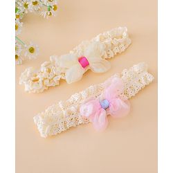 Bonfino Free Size Baby Headbands Bow Applique - White & Pink