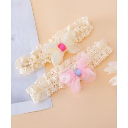 Bonfino Free Size Baby Headbands Bow Applique - White & Pink