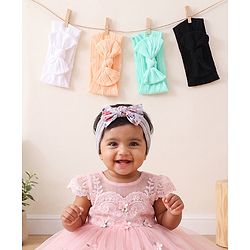 Bonfino Free Size Baby Headbands With Floral Print Bow Applique Pack of 5 - Multicolor