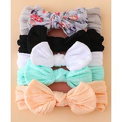 Bonfino Free Size Baby Headbands With Floral Print Bow Applique Pack of 5 - Multicolor