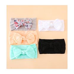 Bonfino Free Size Baby Headbands With Floral Print Bow Applique Pack of 5 - Multicolor