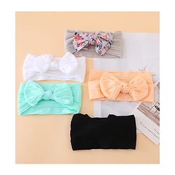 Bonfino Free Size Baby Headbands With Floral Print Bow Applique Pack of 5 - Multicolor