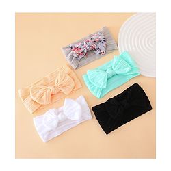 Bonfino Free Size Baby Headbands With Floral Print Bow Applique Pack of 5 - Multicolor