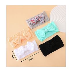 Bonfino Free Size Baby Headbands With Floral Print Bow Applique Pack of 5 - Multicolor