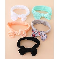 Bonfino Free Size Baby Headbands With Floral Print Bow Applique Pack of 5 - Multicolor