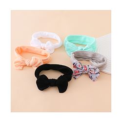 Bonfino Free Size Baby Headbands With Floral Print Bow Applique Pack of 5 - Multicolor