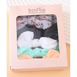 Bonfino Free Size Baby Headbands With Floral Print Bow Applique Pack of 5 - Multicolor