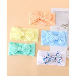 Bonfino Free Size Baby Headbands With Bow Applique Pack of 5 - Multicolor