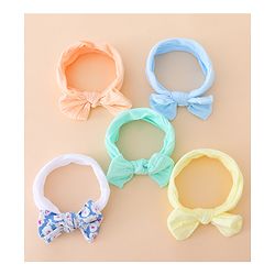 Bonfino Free Size Baby Headbands With Bow Applique Pack of 5 - Multicolor