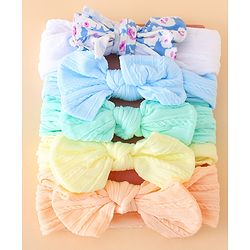 Bonfino Free Size Baby Headbands With Bow Applique Pack of 5 - Multicolor