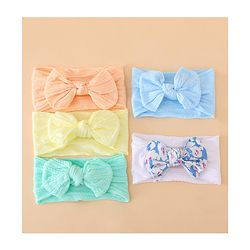 Bonfino Free Size Baby Headbands With Bow Applique Pack of 5 - Multicolor