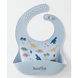 Bonfino Silicone Baby Bibs with Crumb Catcher - Dusty Blue| Adjustable Fit| Soft & Comfortable| Foldable & Travel Friendly| Easy to Clean| Feeding Essential For Babies| Button Closure