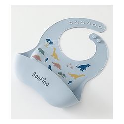 Bonfino Silicone Baby Bibs with Crumb Catcher - Dusty Blue| Adjustable Fit| Soft & Comfortable| Foldable & Travel Friendly| Easy to Clean| Feeding Essential For Babies| Button Closure