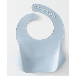 Bonfino Silicone Baby Bibs with Crumb Catcher - Dusty Blue| Adjustable Fit| Soft & Comfortable| Foldable & Travel Friendly| Easy to Clean| Feeding Essential For Babies| Button Closure