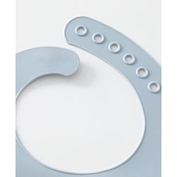 Bonfino Silicone Baby Bibs with Crumb Catcher - Dusty Blue| Adjustable Fit| Soft & Comfortable| Foldable & Travel Friendly| Easy to Clean| Feeding Essential For Babies| Button Closure