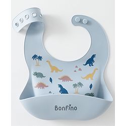 Bonfino Silicone Baby Bibs with Crumb Catcher - Dusty Blue| Adjustable Fit| Soft & Comfortable| Foldable & Travel Friendly| Easy to Clean| Feeding Essential For Babies| Button Closure