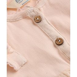 Bonfino Cotton Elastane Woven Mix 'n' Match Fit & Flare Rib & Double Gauze Dress With Full Sleeves and Frill Detail - Pink