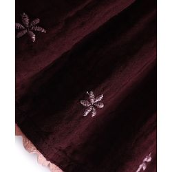 Bonfino 100% Cotton Woven Full Sleeves Floral Embroidered Double Gauze Dress With Frill Detailing - Burgundy