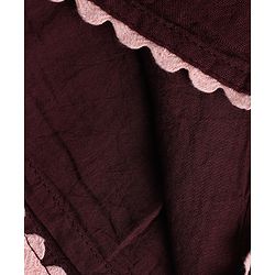 Bonfino 100% Cotton Woven Full Sleeves Floral Embroidered Double Gauze Dress With Frill Detailing - Burgundy