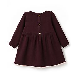 Bonfino 100% Cotton Woven Full Sleeves Floral Embroidered Double Gauze Dress With Frill Detailing - Burgundy