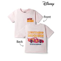 Bonfino Disney Interlock Knit Half Sleeves Oversized T-Shirt with Front & Back Car Graphics - Peach