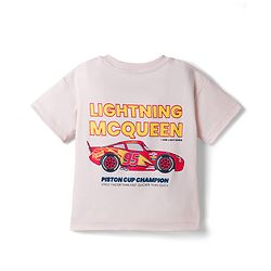 Bonfino Disney Interlock Knit Half Sleeves Oversized T-Shirt with Front & Back Car Graphics - Peach