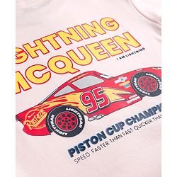 Bonfino Disney Interlock Knit Half Sleeves Oversized T-Shirt with Front & Back Car Graphics - Peach