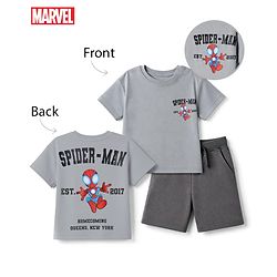 Bonfino Marvel Interlock Knit Half Sleeves T-shirt and Shorts With Front and Back Spider-man Graphic - Grey