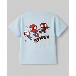 Bonfino Marvel Cotton Interlock knit Half Sleeves T-Shirt with  Front & Back Spider-Man Print - Sky Blue
