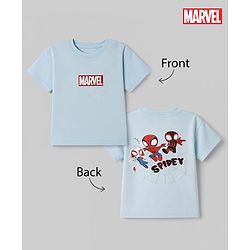 Bonfino Marvel Cotton Interlock knit Half Sleeves T-Shirt with  Front & Back Spider-Man Print - Sky Blue