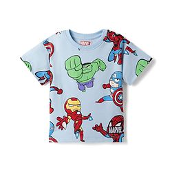 Bonfino Marvel Interlock Knit Half Sleeves T-Shirt & Shorts Set with Avengers Graphics - Light Blue