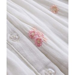 Bonfino 100% Cotton Woven Fit And Flare Dress with Full Sleeves and Floral Embroidery in White
